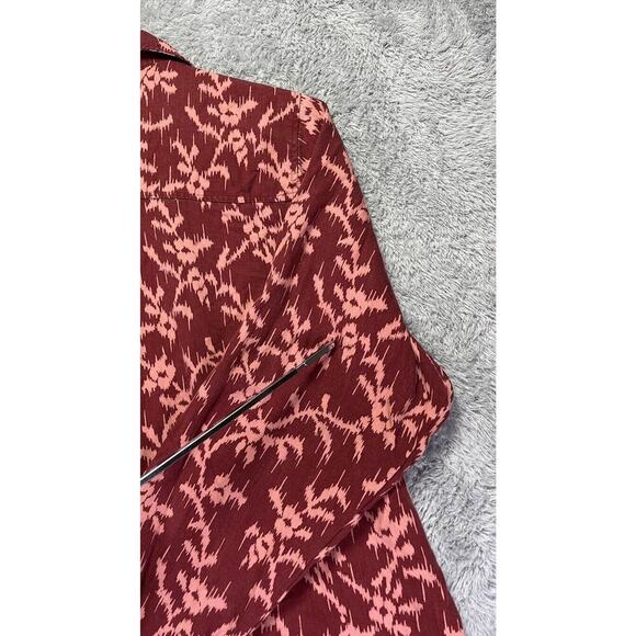 Knox Rose Boho Smocked Red Pink Aztec Floral Long Sleeve Top High Low XXL Button - Picture 8 of 12